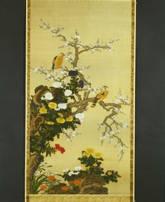 絹本著色花鳥図の写真